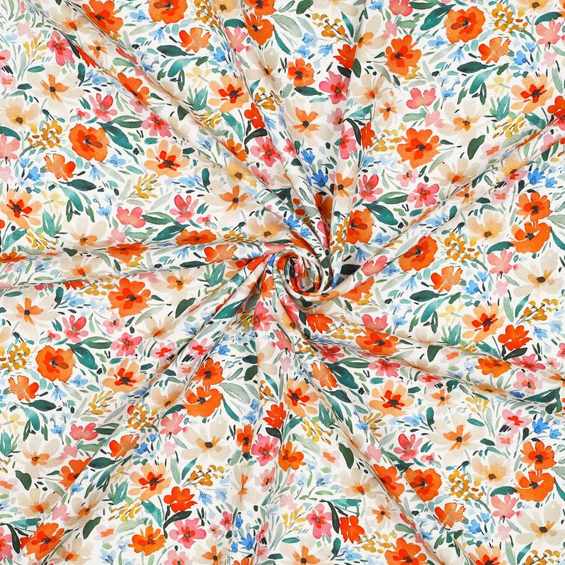 viscose fabric flower meadow digital print – white/orange,  image number 3