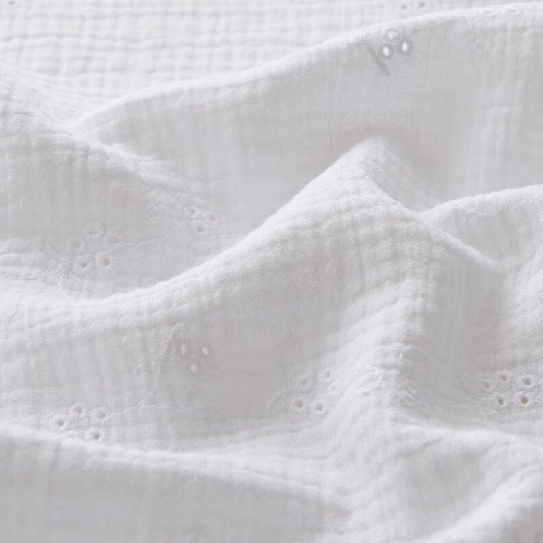 Double Gauze/Muslin Broderie Anglaise flower tendrils – white,  image number 2