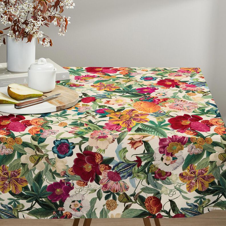 Decor Fabric Half Panama magnificent flowers – natural/purple, image number 8