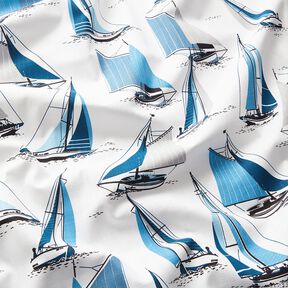 Decor Fabric Panama sailing ships – white/ocean blue, 