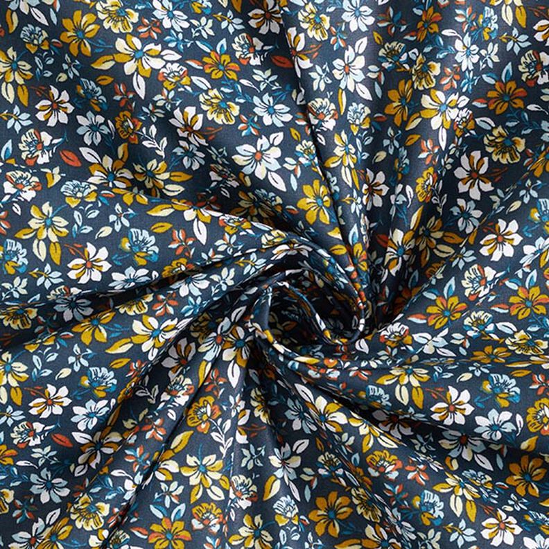 Cotton Cretonne small flowers – sunglow/navy blue,  image number 3