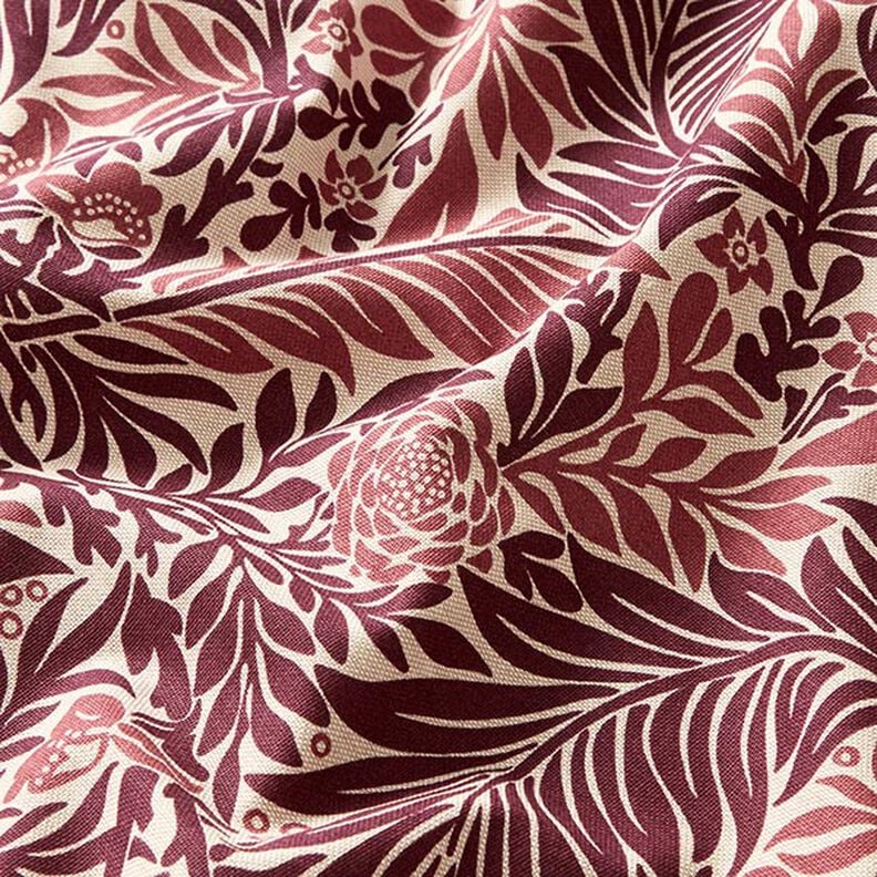 Decor Fabric Half Panama flowers and tendrils – natural/burgundy,  image number 2
