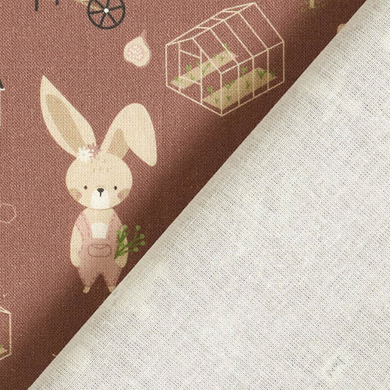 Organic Cotton Poplin rabbit, bear and fox gardening – chestnut,  image number 4