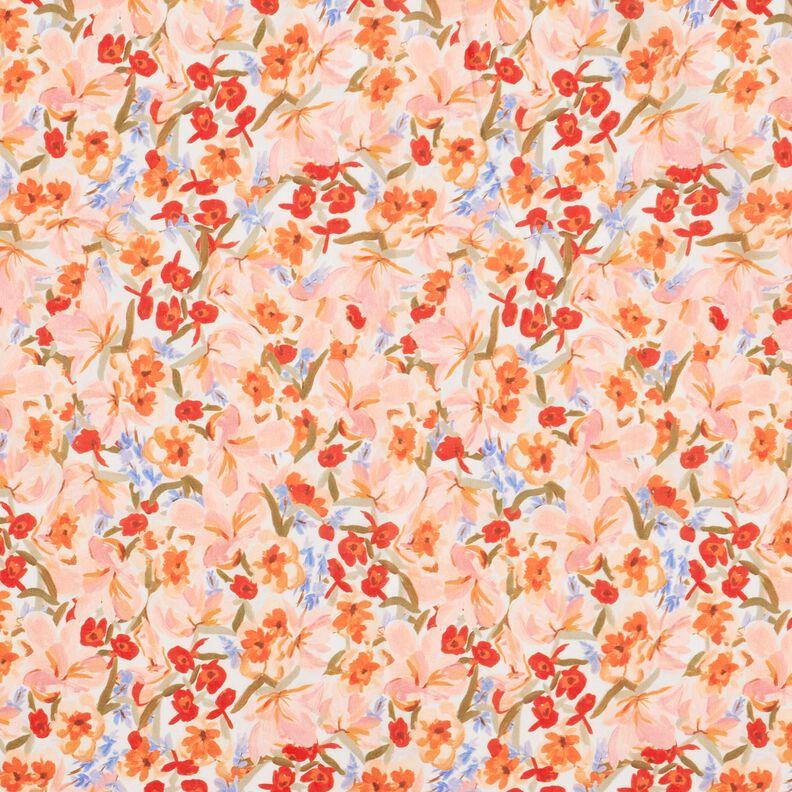 Watercolour sea of flowers digital print cotton voile – ivory/salmon,  image number 1