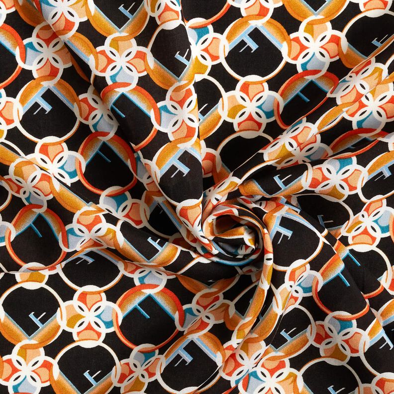 viscose fabric squiggles and dots – black/curry yellow,  image number 3