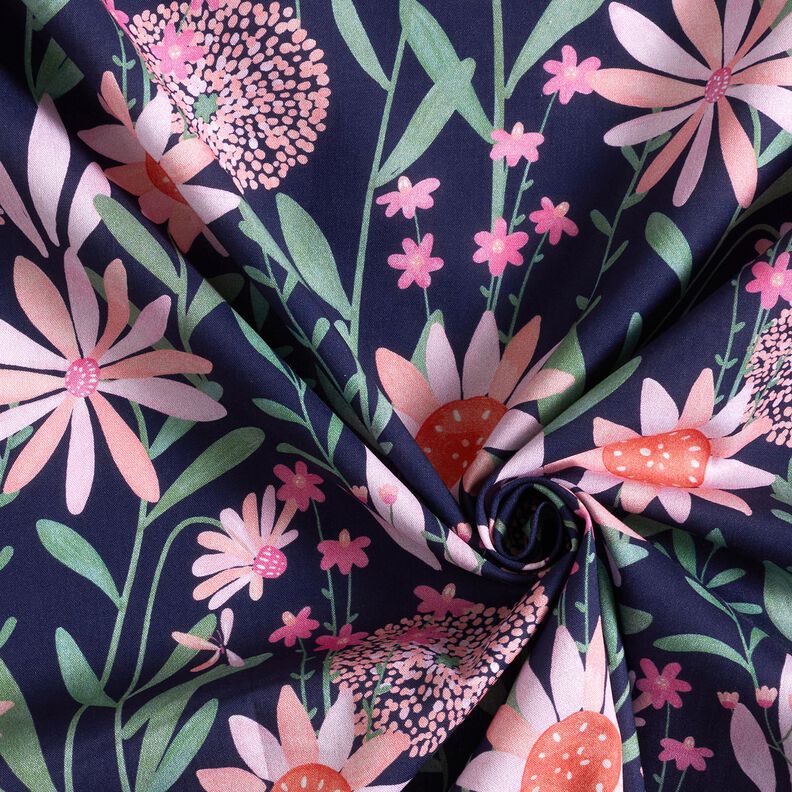 Cotton Poplin large meadow flowers Digital Print | Poppy Fabrics – midnight blue,  image number 3