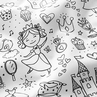 Colouring Fabric Poplin Little Princess – white/black, 