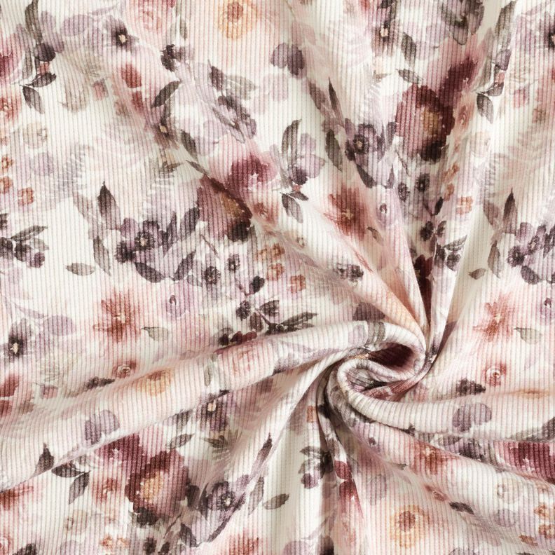 Ribbed Jersey romantic flowers Digital Print – offwhite, image number 3