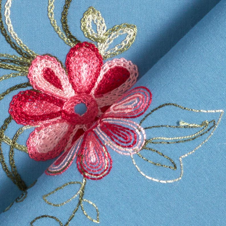 Cotton Poplin Embroidered bouquets – brilliant blue/berry,  image number 4