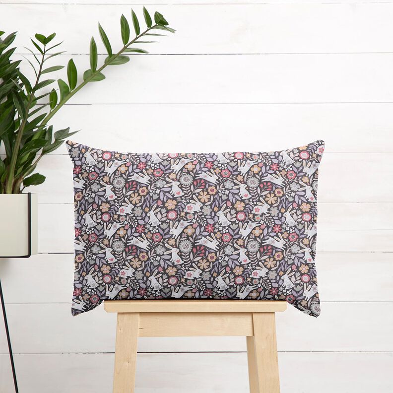 Cotton Poplin Rabbits in the flower meadow – dark grey,  image number 7