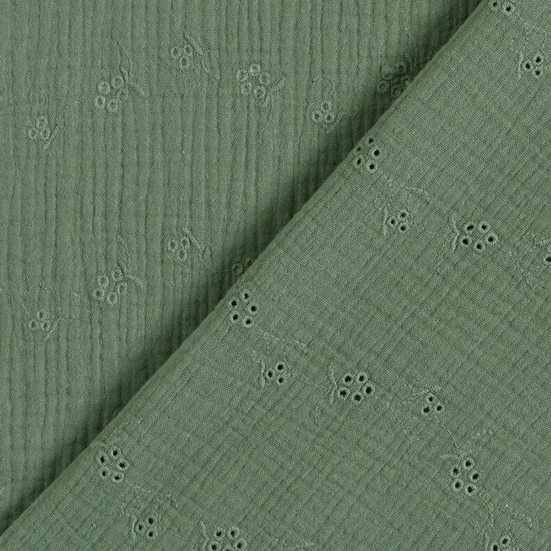 Double Gauze/Muslin Broderie Anglaise flower tendrils – dark green,  image number 4