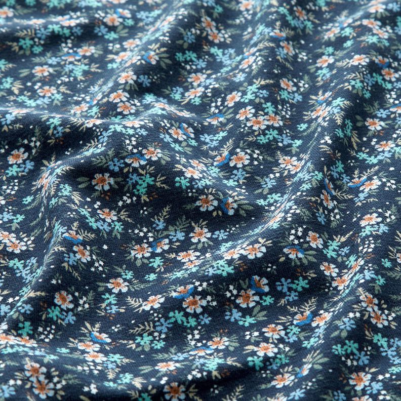 Cotton Jersey sea of flowers – midnight blue/eucalyptus,  image number 2