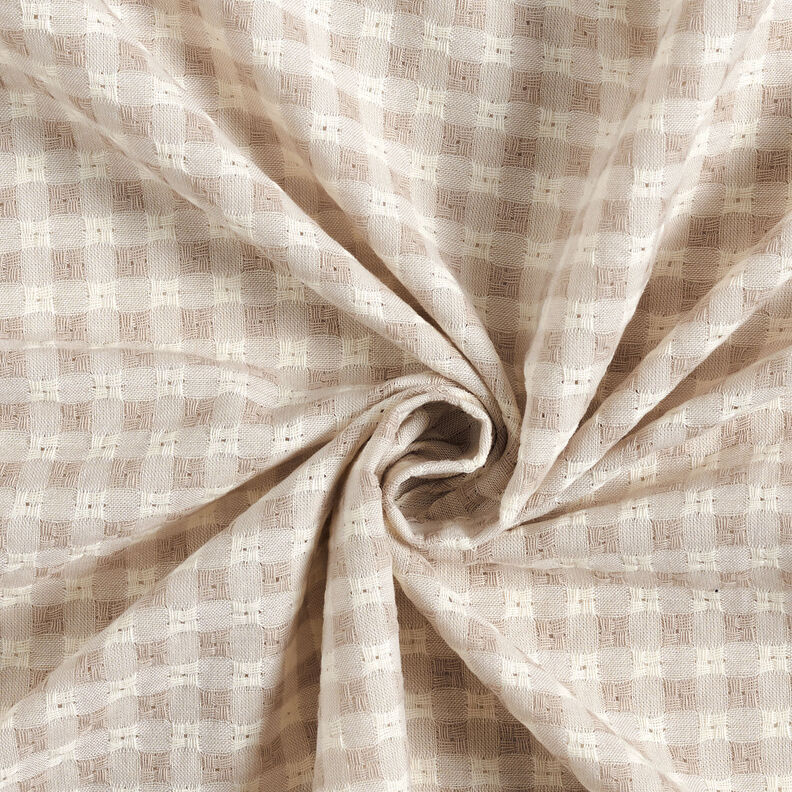 Textured check cotton fabric – white/cashew,  image number 4