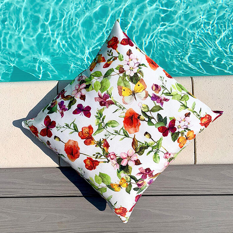 Outdoor Fabric Canvas Flowers and butterflies – white/lilac,  image number 6