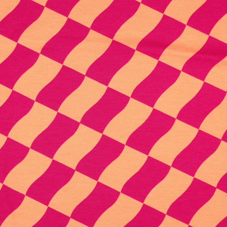 Softsweat wavy check| Poppy Fabrics – intense pink/peach orange,  image number 1