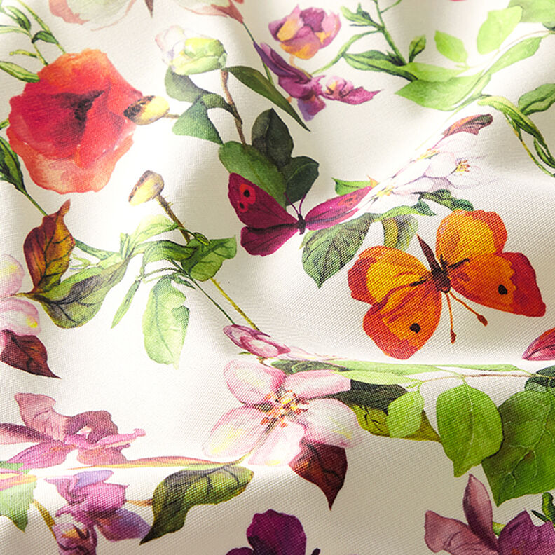 Outdoor Fabric Canvas Flowers and butterflies – white/lilac,  image number 2