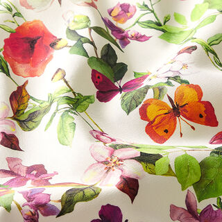 Outdoor Fabric Canvas Flowers and butterflies – white/lilac, 