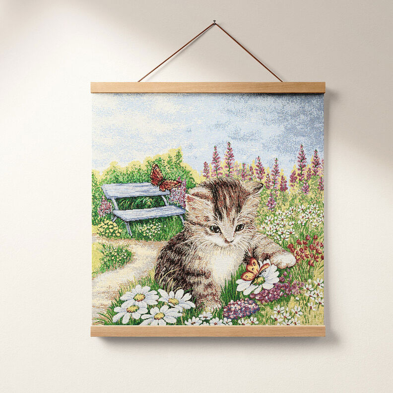 Decorative Panel Tapestry Fabric playing kitten – carmine/light beige,  image number 7