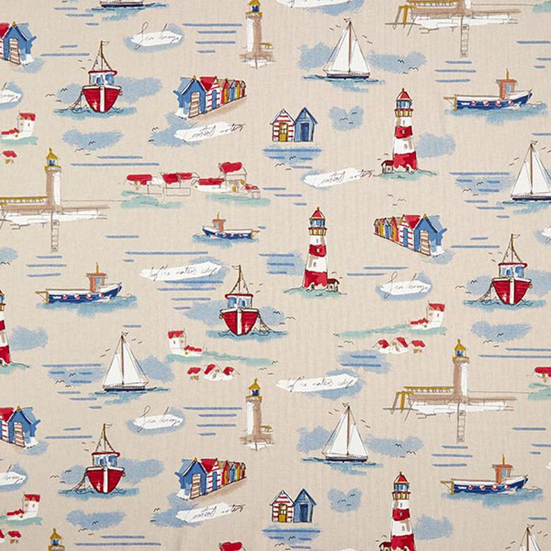 Decor Fabric Half Panama Boats – blue/red,  image number 1