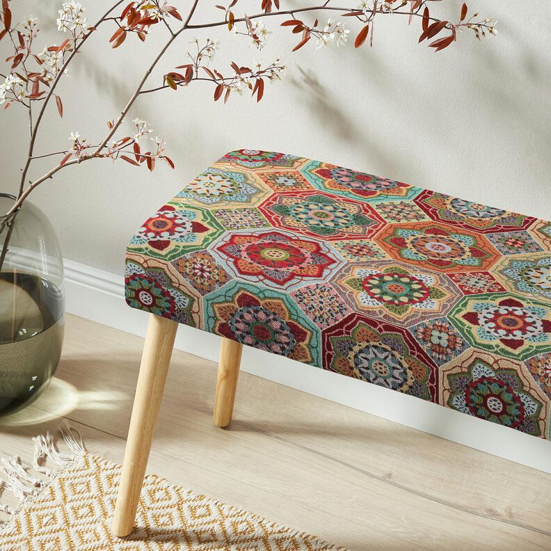Decor Fabric Tapestry Fabric flower tiles – sky blue/carmine,  image number 5