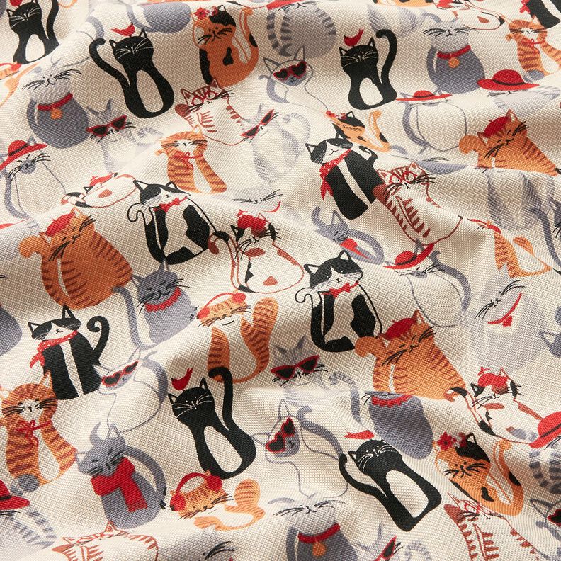 Decor Fabric Half Panama elegant cats – natural/grey,  image number 2
