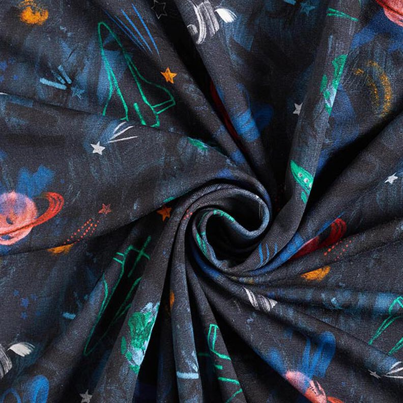 Brushed Sweatshirt Fabric Cosmos Digital Print – navy blue,  image number 3
