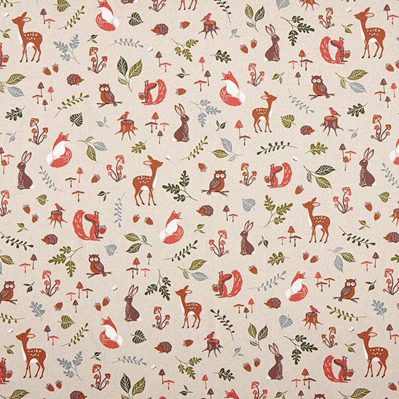 Decor Fabric Half Panama woodland animals – natural,  image number 1