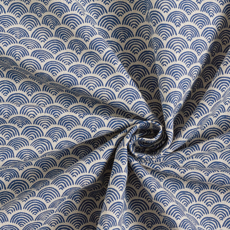 Decor Fabric Half Panama Wavy lines – natural/indigo, image number 3