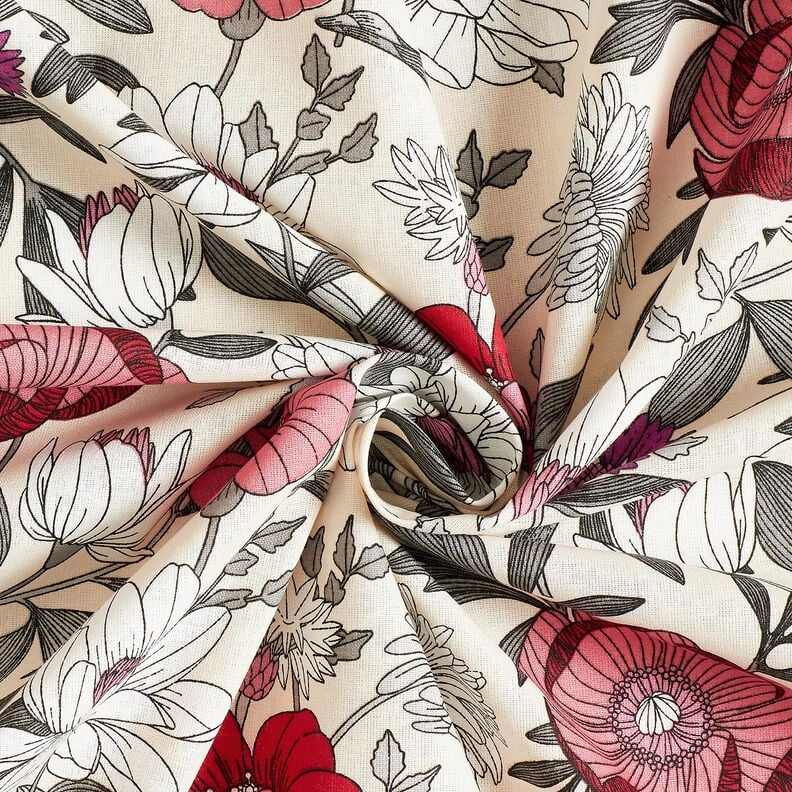 Cotton Cretonne colourful flowers – grape/natural,  image number 3