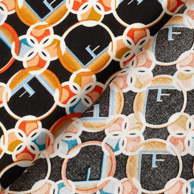 viscose fabric squiggles and dots – black/curry yellow,  image number 4