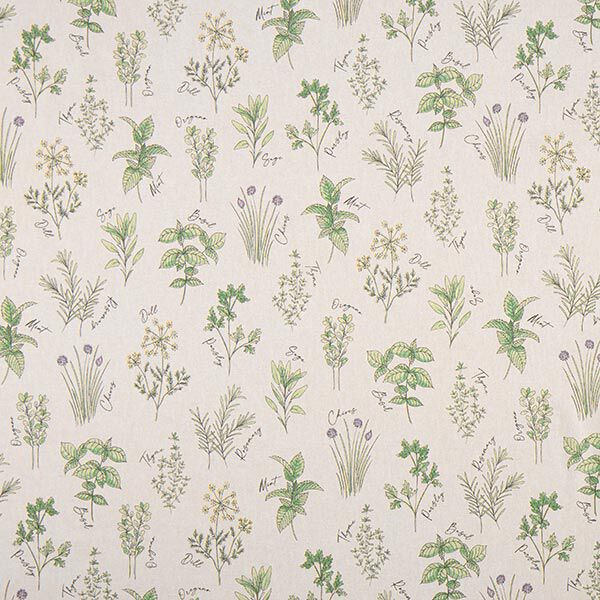 Decor Fabric Half Panama kitchen herbs – natural/green,  image number 1
