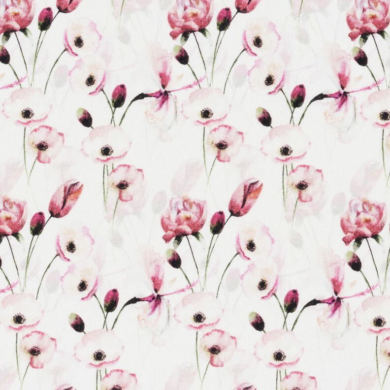 Cotton Jersey romantic flower meadow Digital Print – ivory,  image number 1