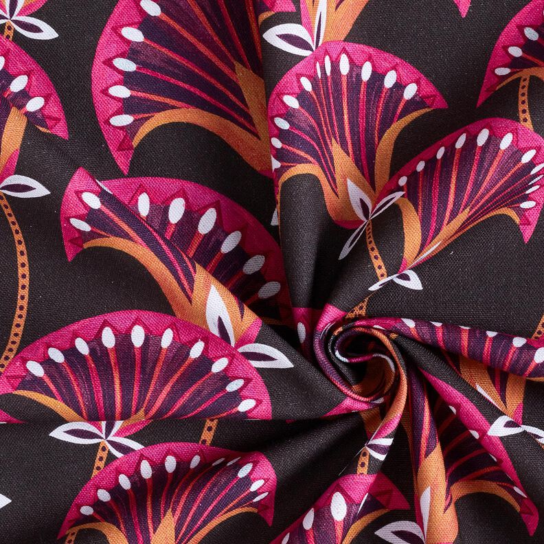 Decor Fabric Canvas Floral Fans – black/pink, image number 3