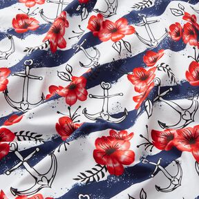 Cotton Jersey flowers & anchor stripes | Glitzerpüppi – white/chili, 