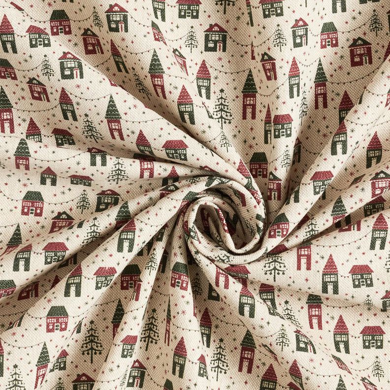 Decor Fabric Half Panama Winter Village – natural/dark pine, image number 3