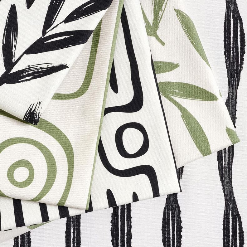 Decor Fabric Half Panama minimalist leaves – black/ivory, image number 5