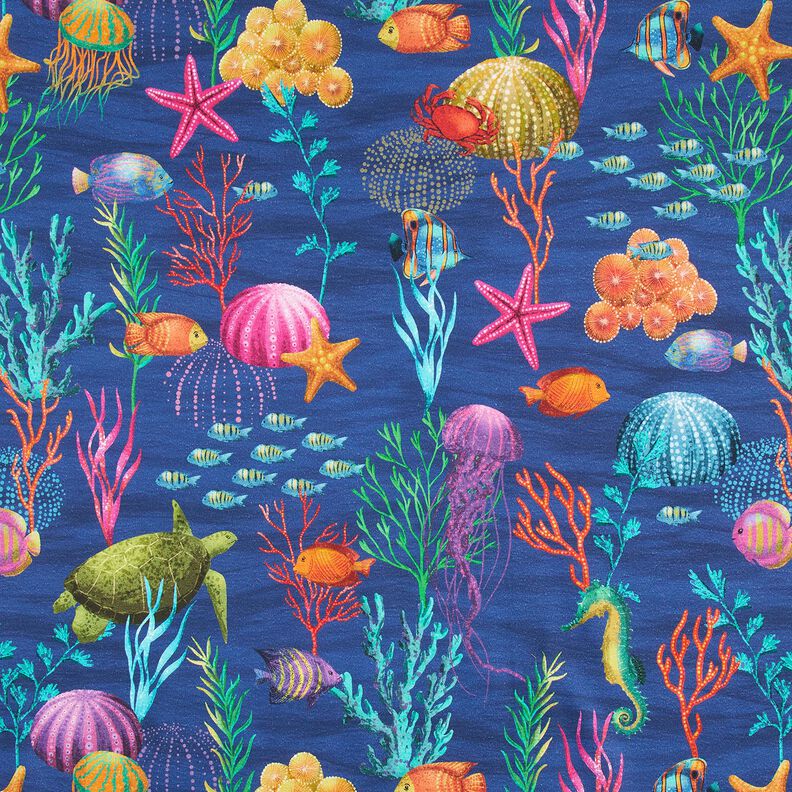 Decor Fabric Half Panama colorful underwater world – navy blue/turquoise,  image number 1