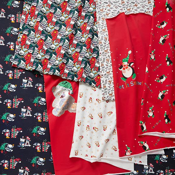 Panel French Terry Christmas teddy – offwhite/red, image number 6