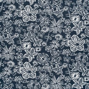 Viscose Linen Blend sketched flowers – midnight blue/white, 