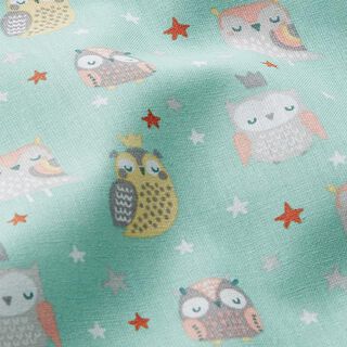 Poplin Cute Owls  – aqua blue, 