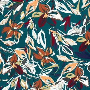 Viscose Jersey modern flowers – petrol/copper, 