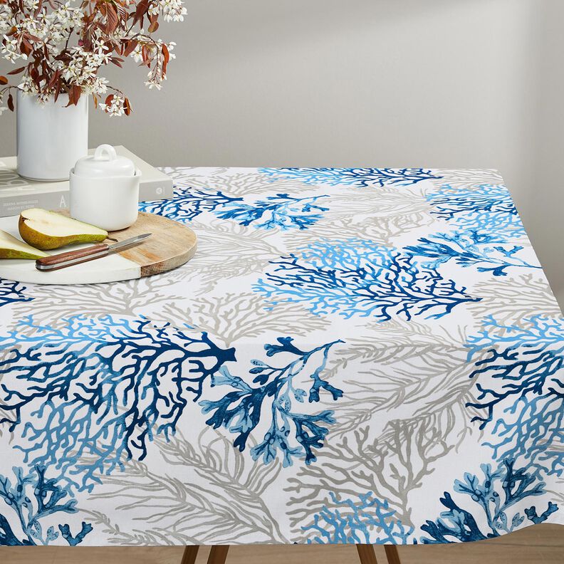 Cotton Cretonne large corals – white/blue,  image number 6
