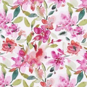 viscose fabric Watercolor spring flowers – white/pastel violet, 