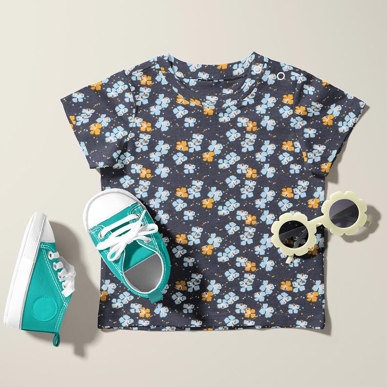 Cotton Jersey cute little flowers – blue-black,  image number 5