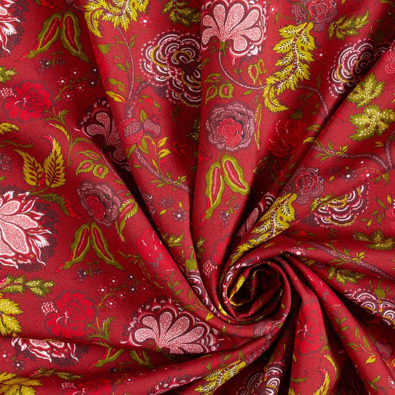 viscose fabric Paisley flowers – carmine/fire red,  image number 3