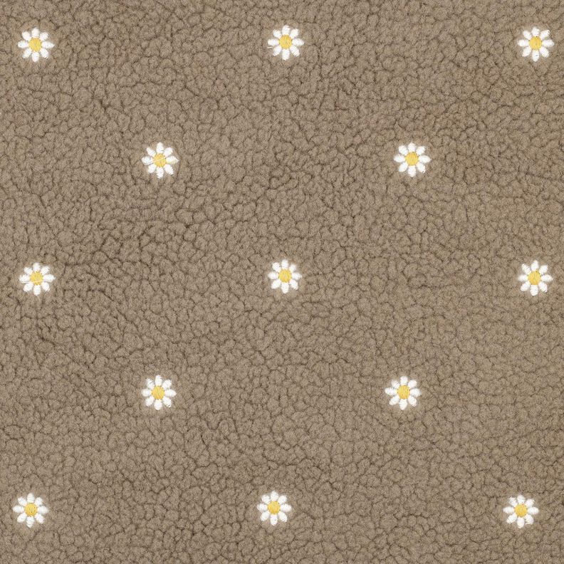 Teddy Fur Embroidered Flowers | Poppy Fabrics – dark taupe, image number 1