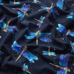 Cotton Jersey Dragonflies | Glitzerpüppi – midnight blue/light turquoise, 