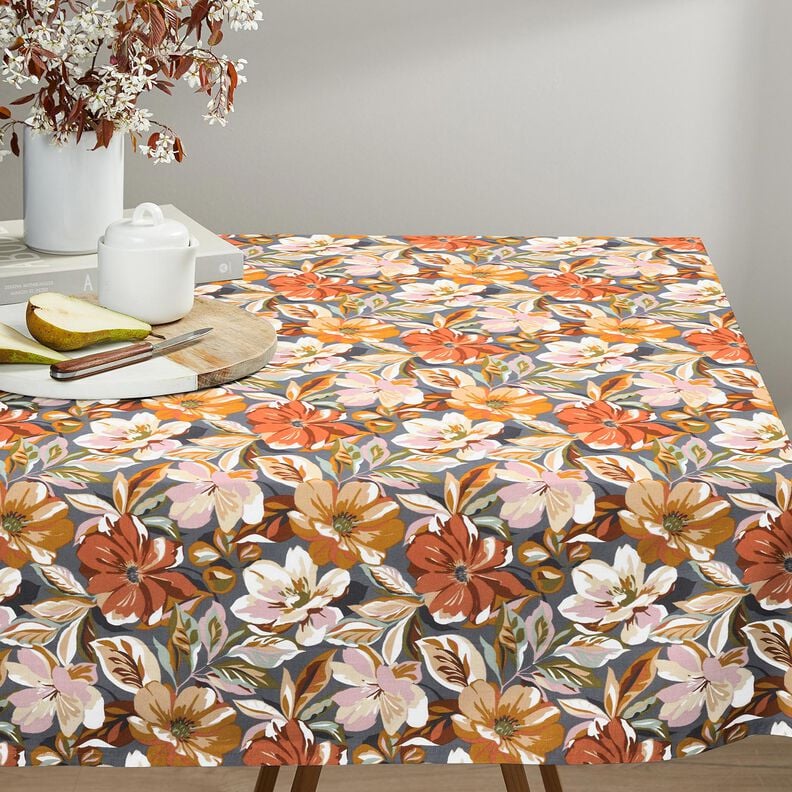 Coated Cotton stylish flowers &ndash; slate grey/ros&eacute;,  image number 6