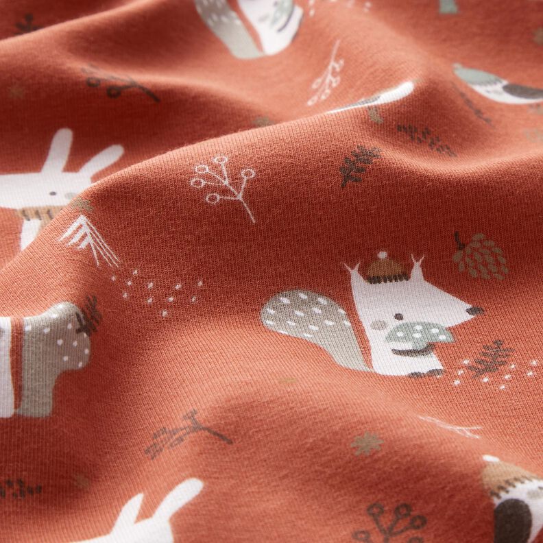 Cotton Jersey Rabbit and Squirrel in the Forest – copper,  image number 2