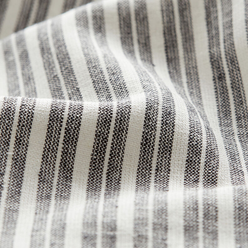 Linen Cotton Blend Wide Stripes – black/offwhite,  image number 2